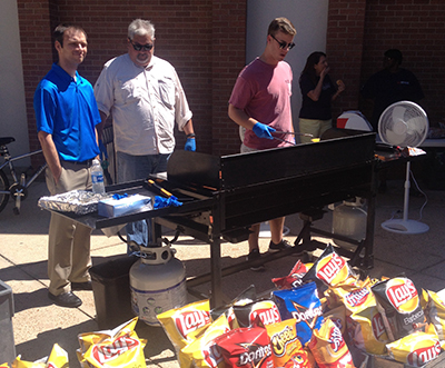 Grilling hot dogs at MCOB