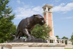 Jag statue in front of Moulton Tower